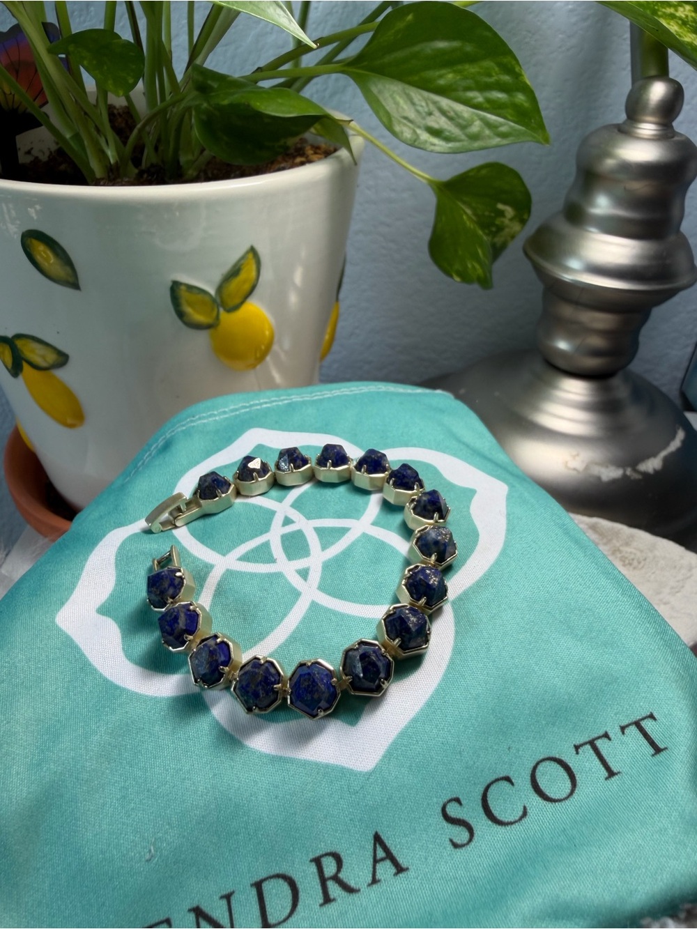 Kendra Scott Silver Lapis Lazuli Tennis Bracelet Blue Stone